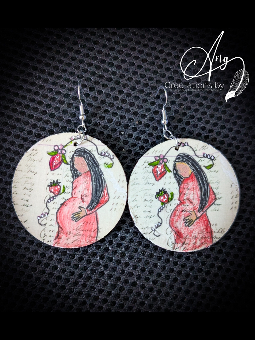 Authentic Indigenous Handpainted Maternal Strawberry Ledger Art Earrings